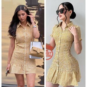 NWT ZARA GINGHAM FRILL DRESS MUSTARD 4661/327